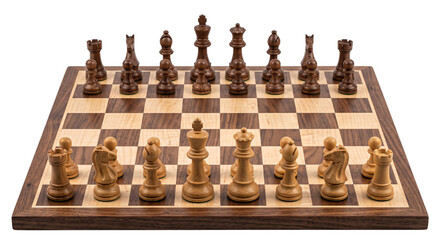 Luxury wooden chess set arranged on a checkered board for a strategic game © Sapphire