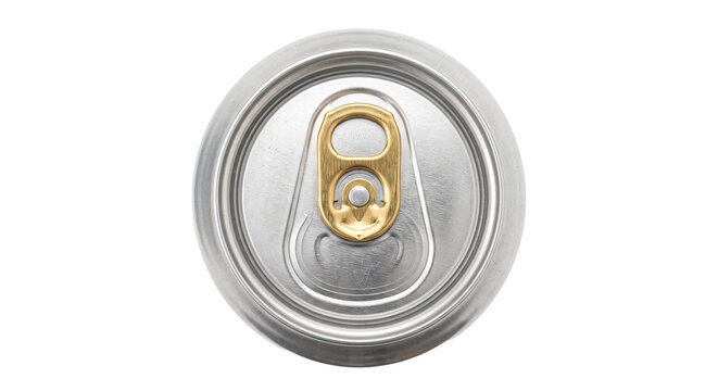 Top view of a silver aluminum beverage can with a golden pull tab