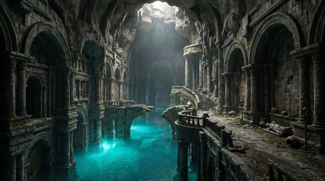 underground passage with turquoise water