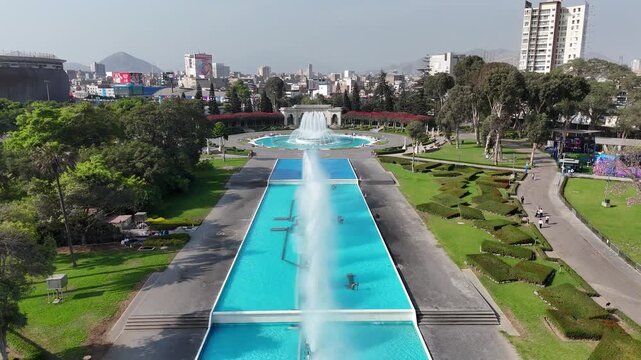 Parque De La Reserva In Lima Capital City Of Peru. Magic Water Circuit Landscape. Touristic Attraction. Urban Park. Parque De La Reserva In Lima Capital City Of Peru.