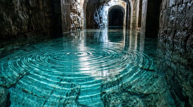 water rippling in subterranean corridor