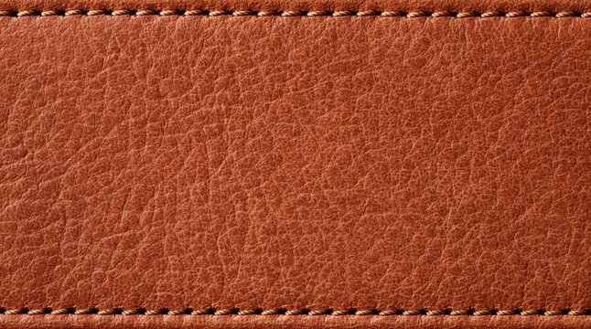 Grained brown leather texture with horizontal stitching