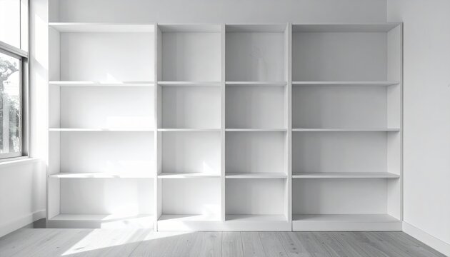 empty white bookshelf clean interior design