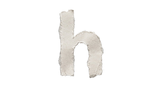 Lowercase letter h cut from textured paper with torn edges