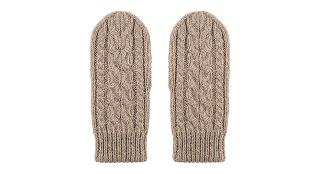 Cozy cable knit mittens in a neutral beige tone, perfect for winter warmth