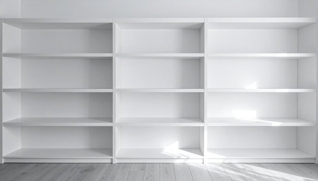 empty white bookshelf clean interior design