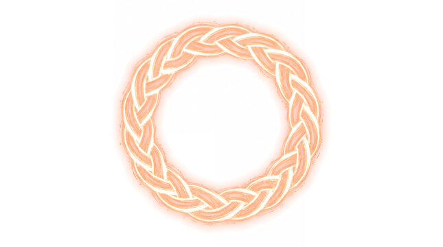 Hand drawn circular ring trail braided from three luminous strands light effect overlay isolated on transparent background