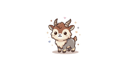 Naklejka premium Cute cartoon baby goat illustration with sparkling stars.