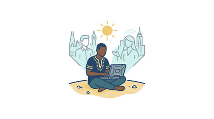 Fototapeta premium Freelancer working in desert.