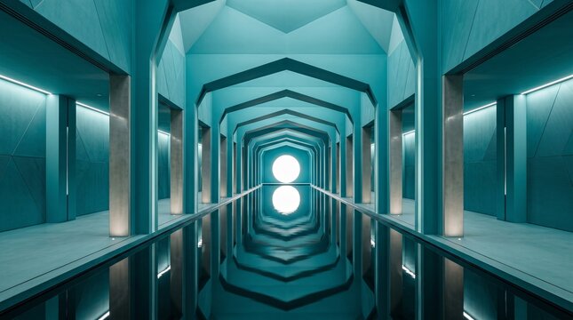 turquoise corridor leading to light
