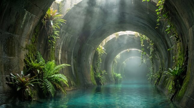 turquoise water flooding underground