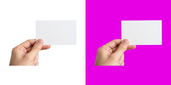Human hand holding a blank white business card for design mockup png