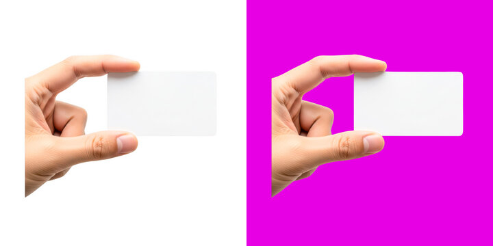 Human hand holding a blank white paper card template png