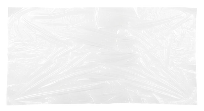 Abstract background of crumpled transparent plastic film with light reflections