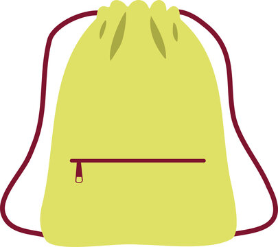 Neon yellow drawstring bag flat illustration, sport and gym string backpack