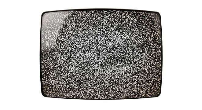 Vintage television screen displaying static noise on a white background