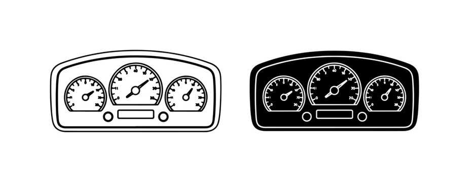Car Dashboard Icons, Speedometer Gauge Set, Vehicle Control Panel Vector Graphics