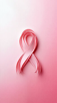 Pink ribbon symbol for breast cancer awareness Outubro Rosa on a soft pink background