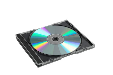 Fototapeta premium Reflective optical data disc resting inside a dark square jewel case