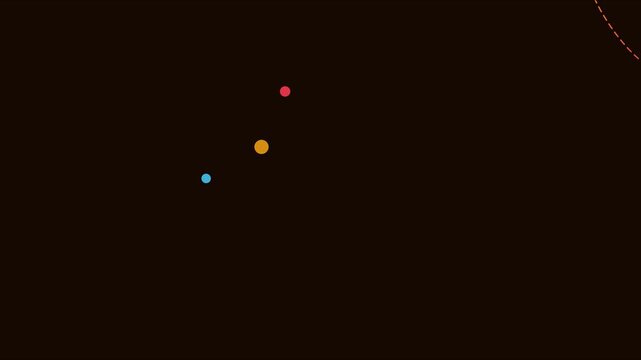 Minimalist abstract orbiting planets animation with colorful spheres and dotted trajectory lines on dark 4k background