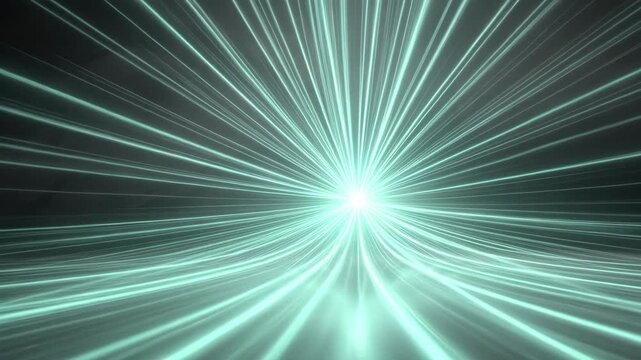 Teal light trails cross a dark reflective floor in an abstract composition suggesting energy, motion, and technology