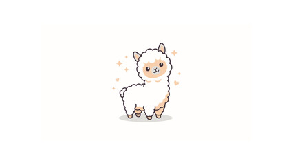 Obraz premium Cute fluffy alpaca character on white background.
