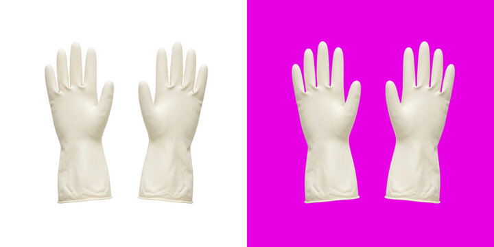 Pair of white rubber cleaning gloves for household chores png