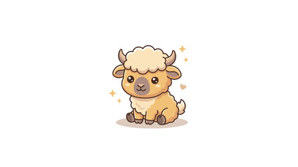 Fototapeta premium Cute kawaii lamb character illustration on white background.