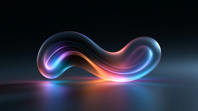 Glowing Abstract Glass Wave Shape with Neon Gradient Light