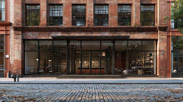 Modern Retail Storefront Entrance in Historic Red Brick Building