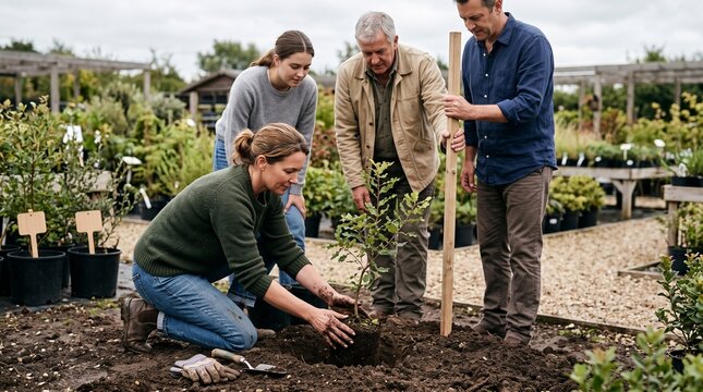 Family plants a native tree during sustainable legacy planning