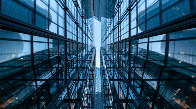 Low Angle View of Modern Glass Skyscraper Facade