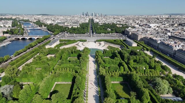 Avenue Des Champs Elysees At Paris Ile De France In France. Triumphal Arch. Paris Skyline Scene. Avenue Des Champs Elysees At Paris In Ile De France France. Beautiful Tuileries Garden. 