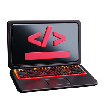3D Laptop With Code On Screen
