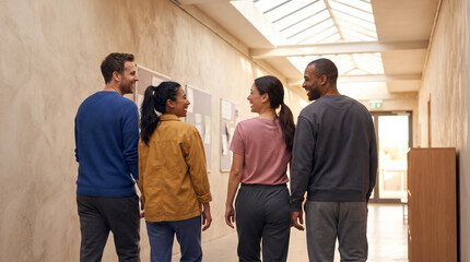 Fototapeta premium Friends leave dance class laughing together with confidence