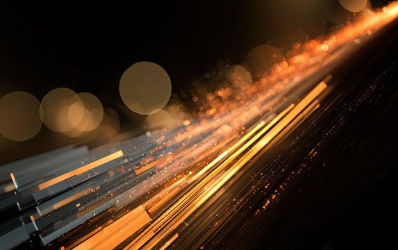 Abstract streaks of light and sparks on a dark, bokeh-filled background