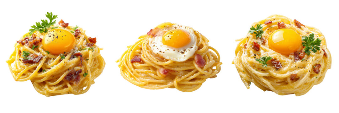 Set of Raw egg pasta noodles arranged in a graceful spiral pattern, vibrant golden yellow color on transparent png background. Ai generated