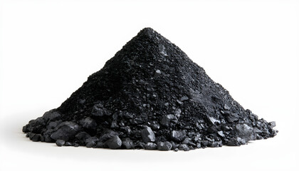 Fototapeta premium Large pile of coal forming a small mountain, isolated on a white background