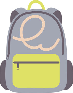 Gray school backpack with doodle art flat illustration, youth rucksack