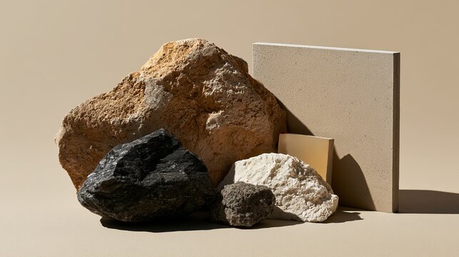 Stone and tile sit on beige, creating a natural backdrop for your product.