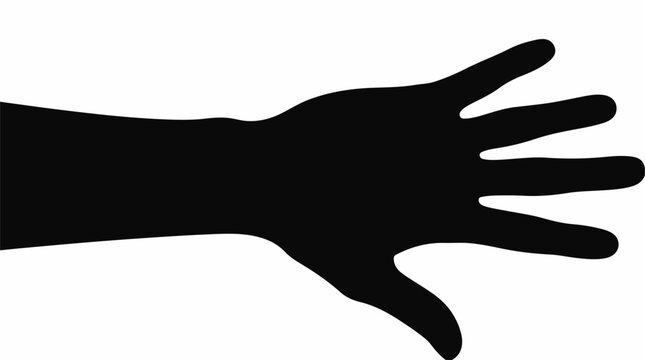 Minimalist black silhouette of human hand with open fingers isolated on plain white background with fingers spread wide