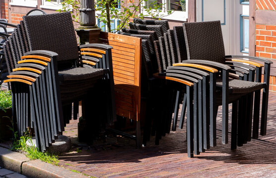 Stacked Outdoor Restaurant Chairs and Tables