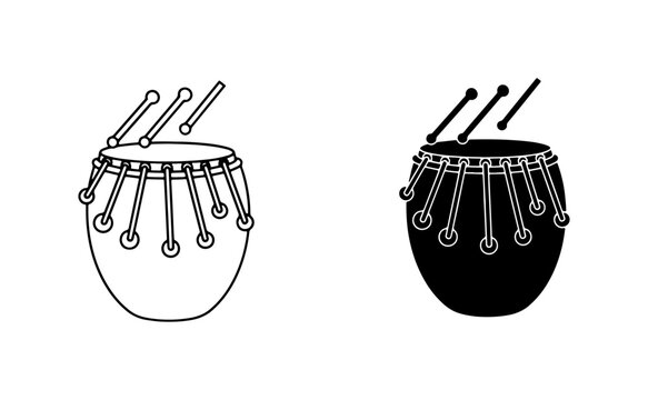 Indian Tabla Drum Icons, Percussion Instrument Vector Graphics, Musical Performance Symbols