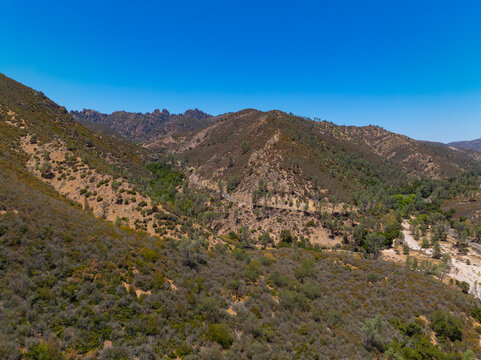 Pinnacles National Park aerial view, This park is located east of Salinas Valley in San Benito County, Central California CA, USA. 