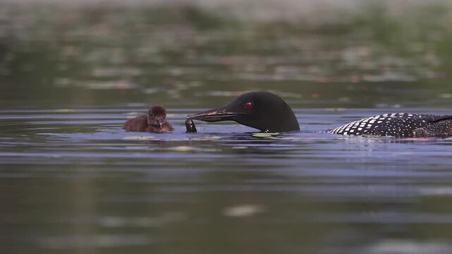 Common loons on a lake in Maine 