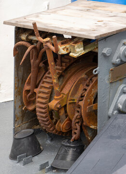Rusty Mechanical Winch Gear on Historic Working Boat