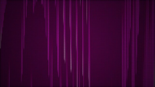 Abstract digital data flow background with glowing purple vertical lines and dots, futuristic network motion graphic. 4K. Loop