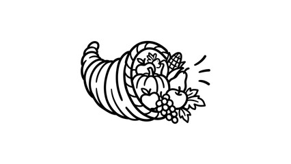 Fototapeta premium Hand-drawn cornucopia horn of plenty icon.