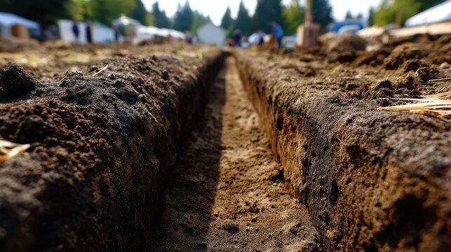 Excavated Trench Prepared for Residential Building Foundation