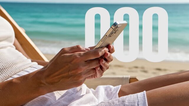 OOO Out of Office Text over Smartphone User Relaxing by the Ocean